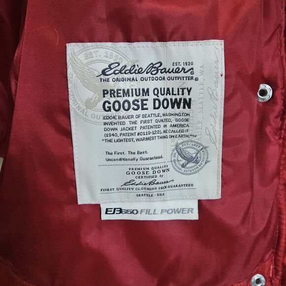 Eddie Bauer EB650 Goose Down Fill Puffer Vest Womens L Red Quilted Sherpa Collar - Picture 5 of 9